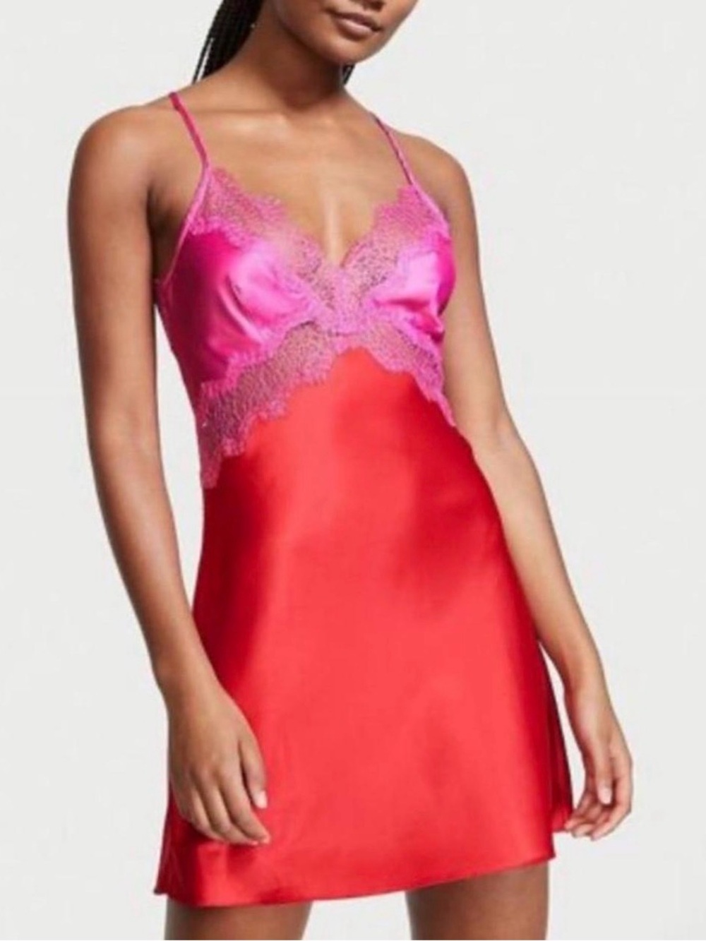 Victoria's Secret Pink Lace and Red Satin Chemise